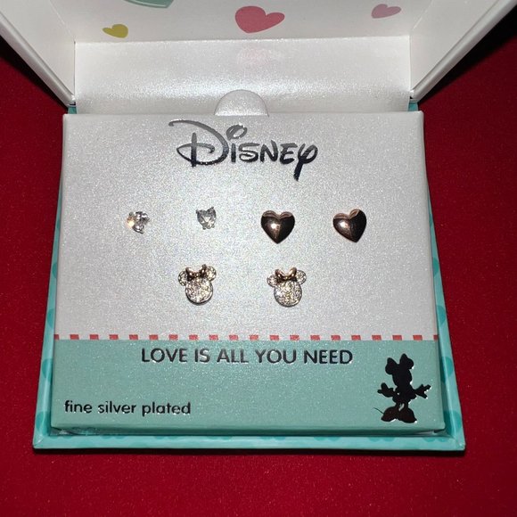 Disney - Minnie Mouse "Love Is All You Need" Set of 3 Earring Pairs (NIB) - Picture 1 of 3